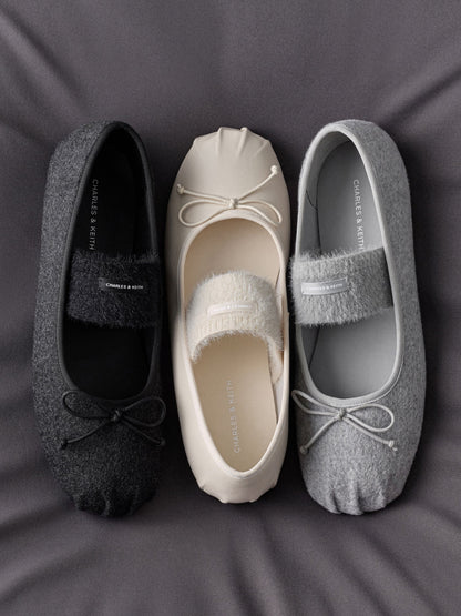 Winona Felt Mary Jane Flats - Black Textured | CHARLES & KEITH