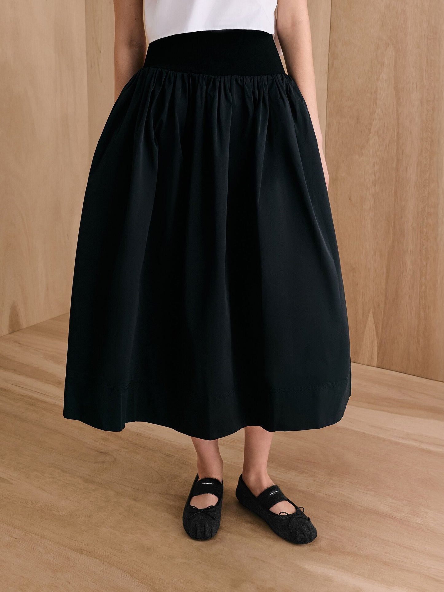 Winona Felt Mary Jane Flats - Black Textured | CHARLES & KEITH