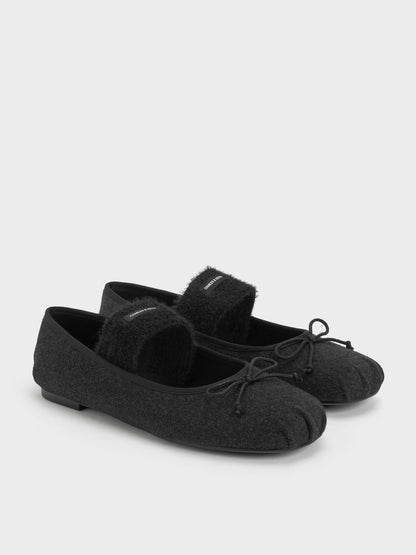 Winona Felt Mary Jane Flats - Black Textured | CHARLES & KEITH