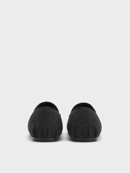 Winona Felt Mary Jane Flats - Black Textured | CHARLES & KEITH