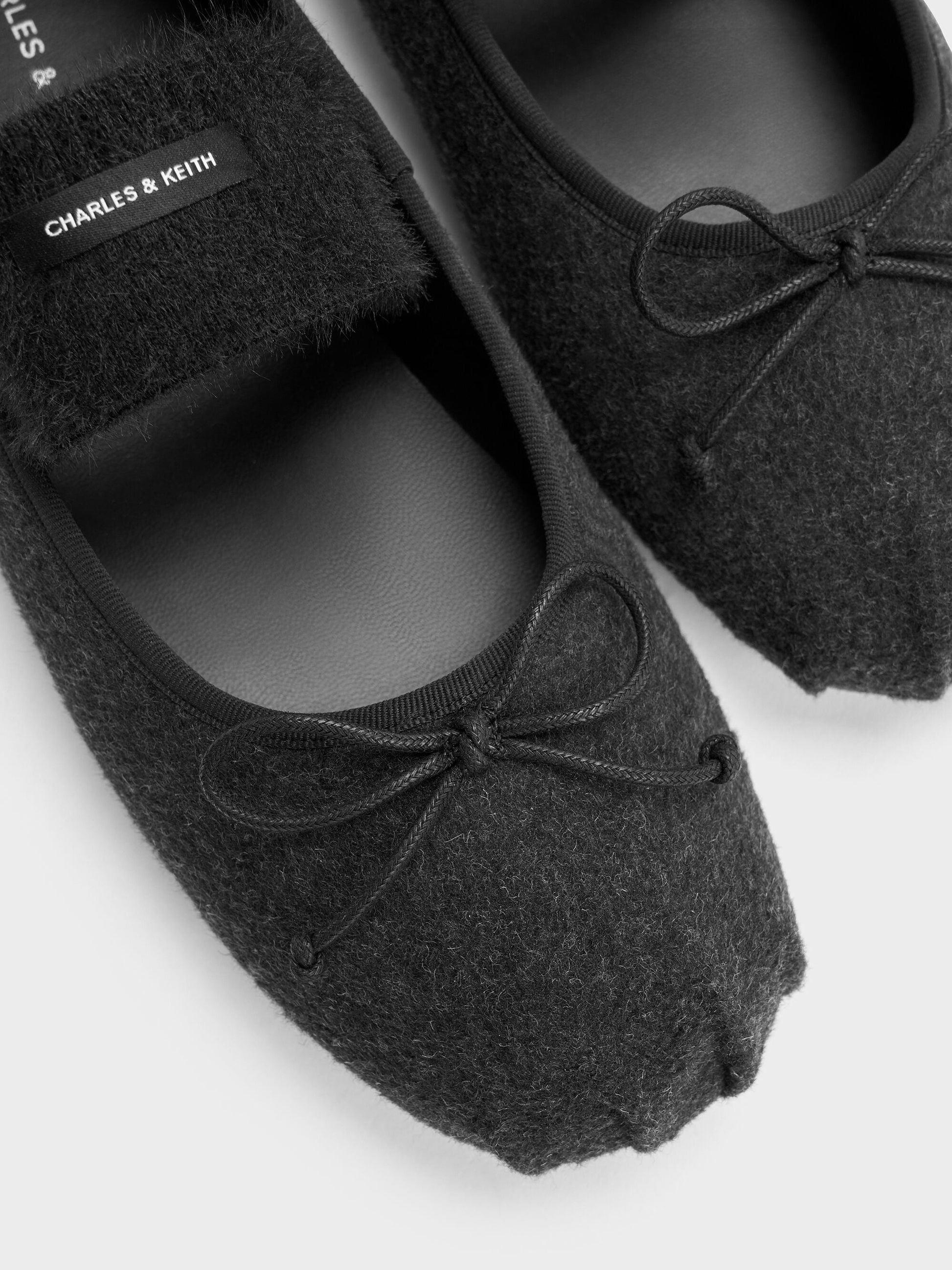 Winona Felt Mary Jane Flats - Black Textured | CHARLES & KEITH