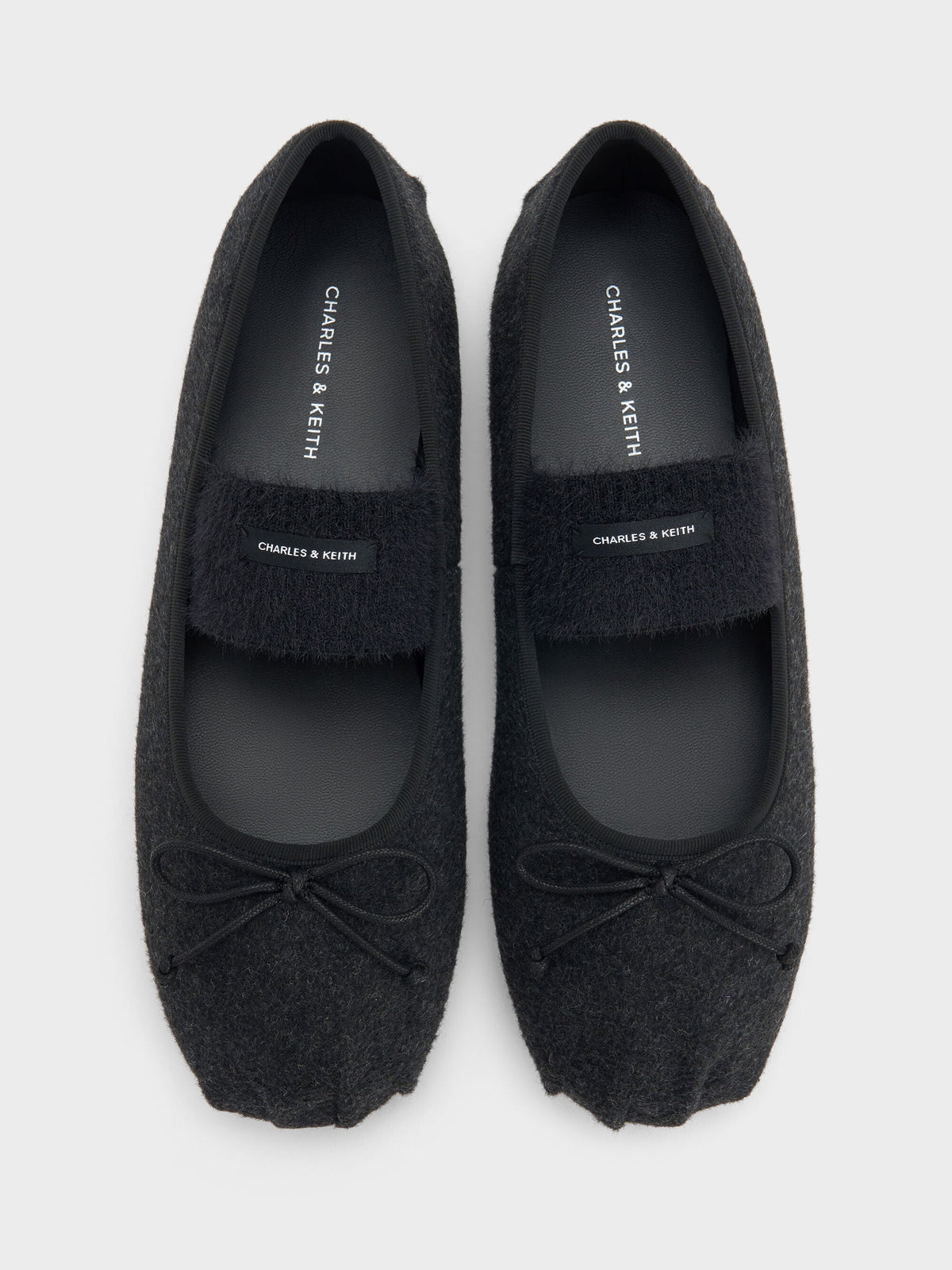 Winona Felt Mary Jane Flats - Black Textured | CHARLES & KEITH