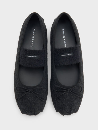 Winona Felt Mary Jane Flats - Black Textured | CHARLES & KEITH