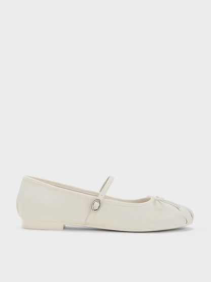 Emiko Bow Mary Jane Flats - Chalk | CHARLES & KEITH