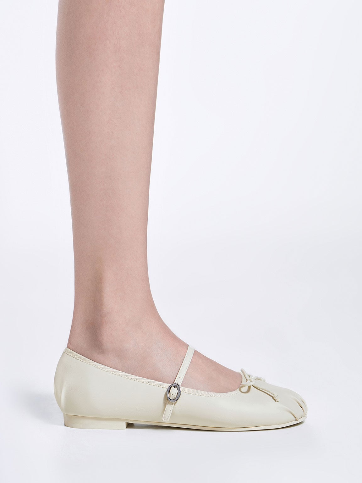 Emiko Bow Mary Jane Flats - Chalk | CHARLES & KEITH