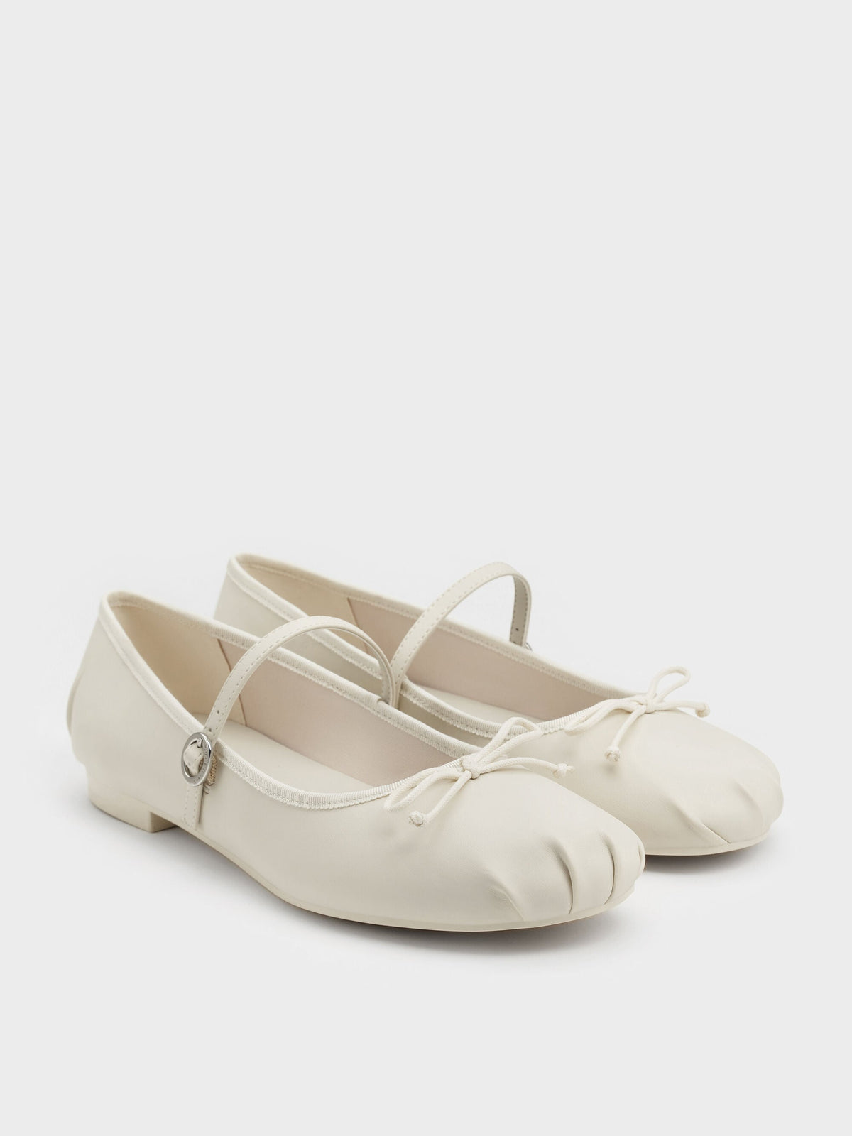 Emiko Bow Mary Jane Flats - Chalk | CHARLES & KEITH