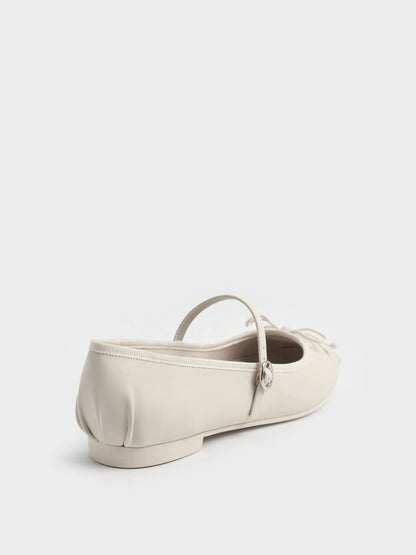 Emiko Bow Mary Jane Flats - Chalk | CHARLES & KEITH