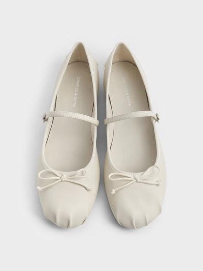Emiko Bow Mary Jane Flats - Chalk | CHARLES & KEITH
