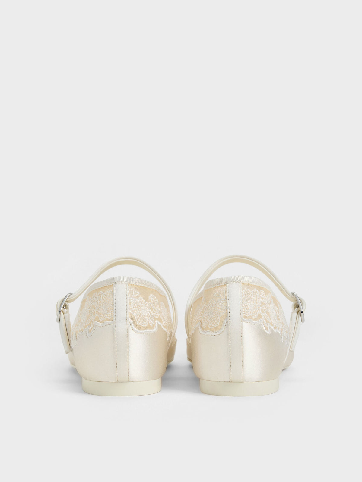 Satin Embroidered-Mesh Mary Jane Flats - White | CHARLES & KEITH