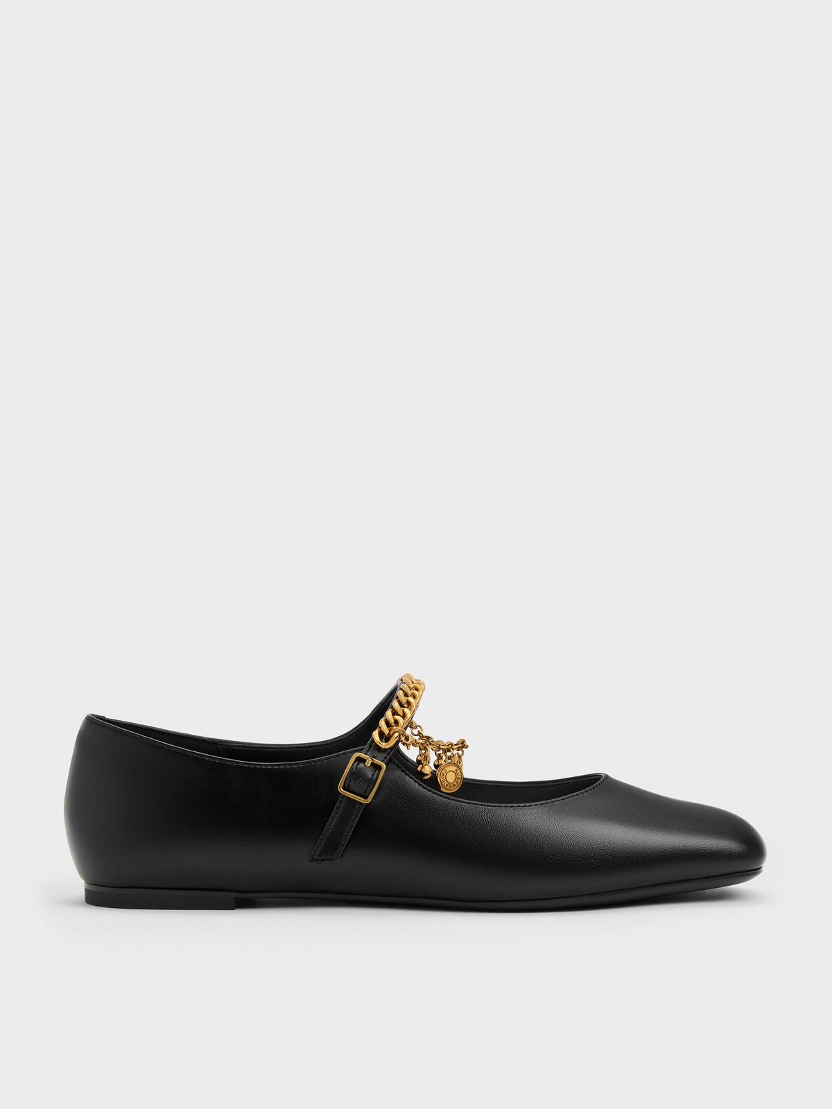Double-Chain Charm Mary Jane Flats - Black | CHARLES & KEITH