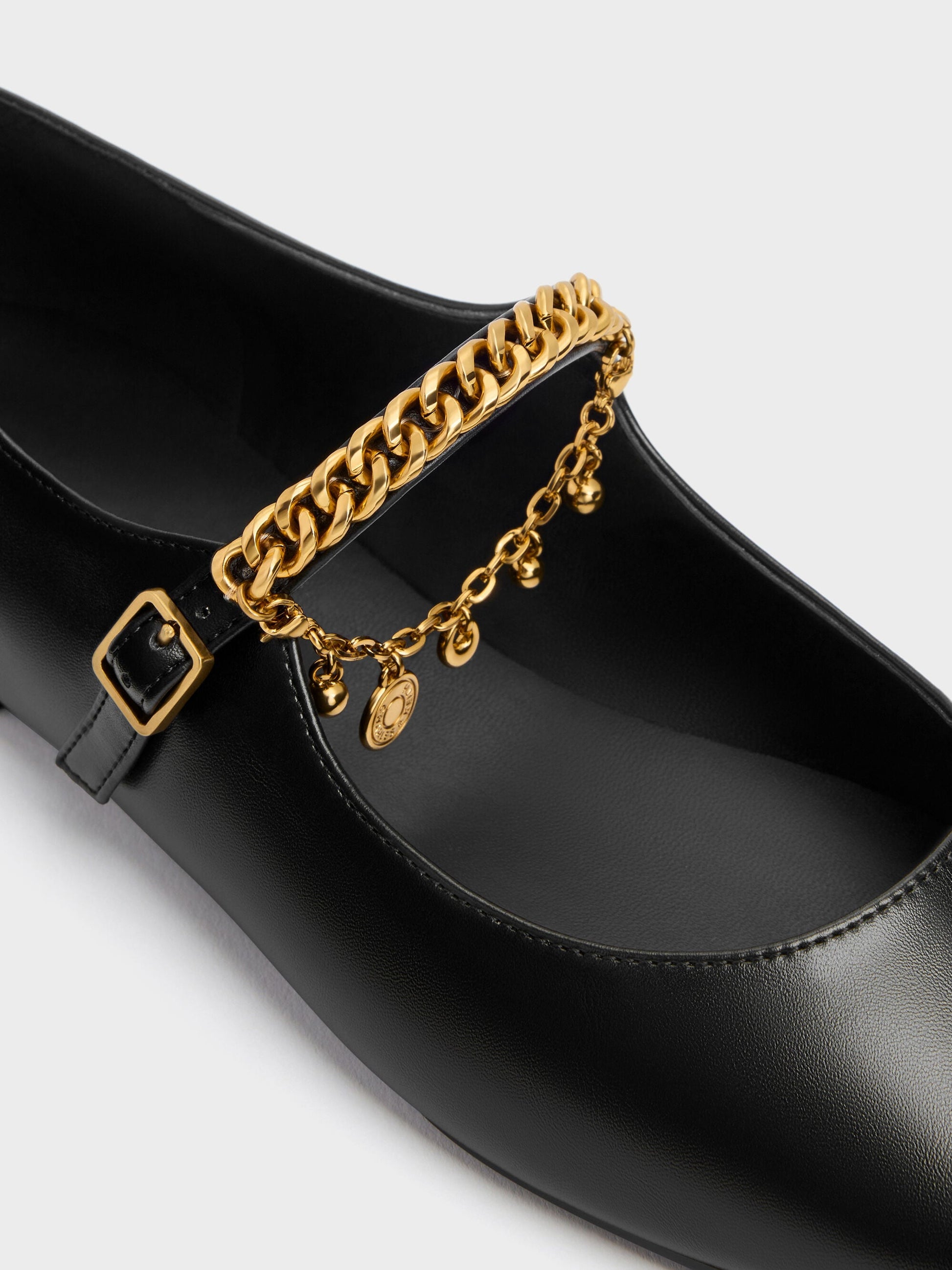 Double-Chain Charm Mary Jane Flats - Black | CHARLES & KEITH