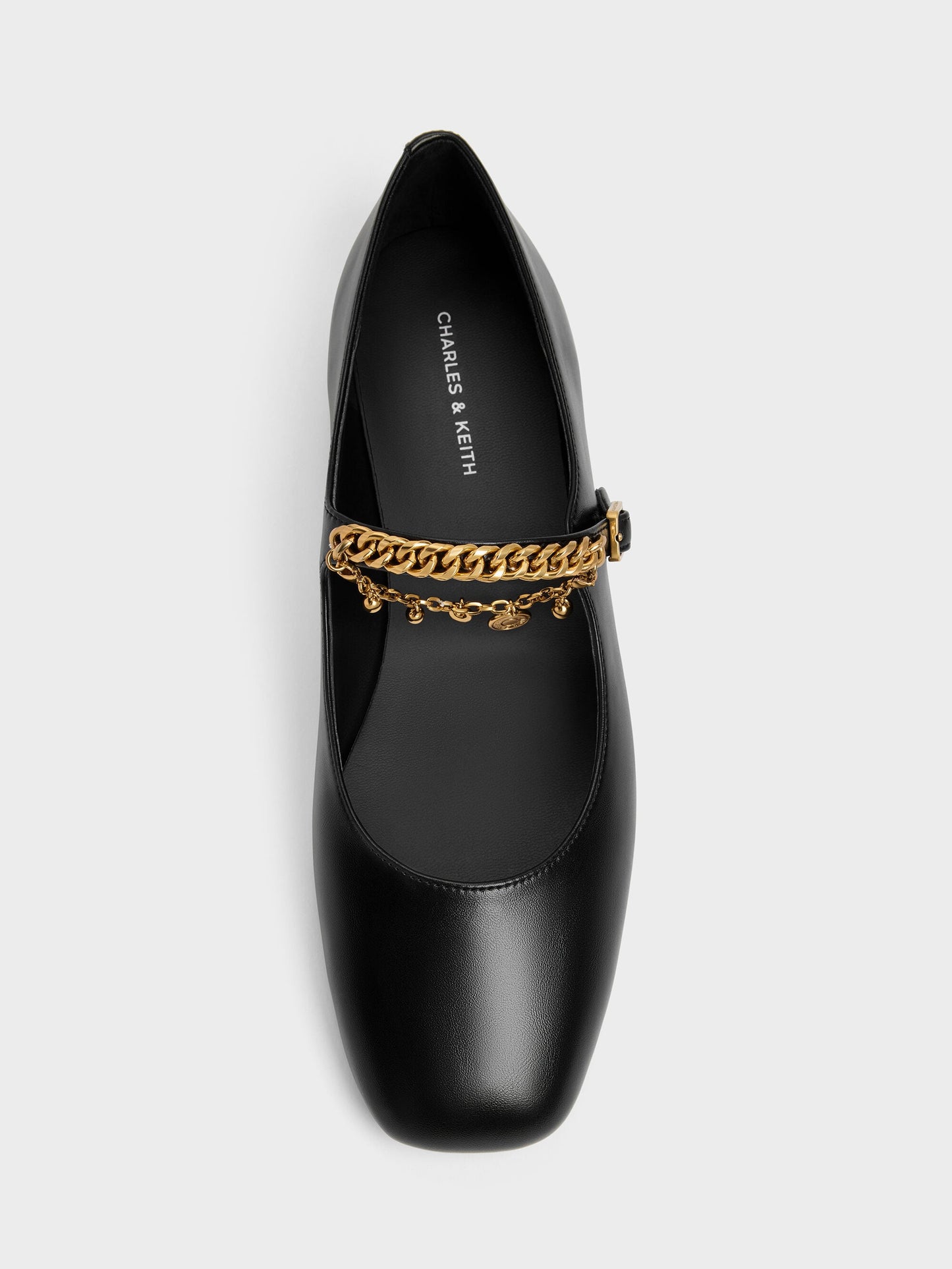 Double-Chain Charm Mary Jane Flats - Black | CHARLES & KEITH
