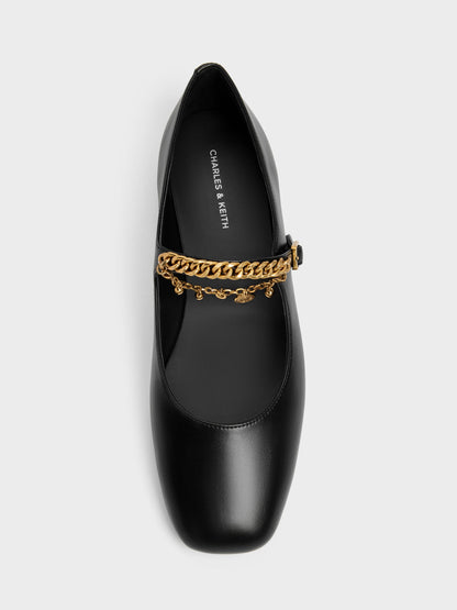 Double-Chain Charm Mary Jane Flats - Black | CHARLES & KEITH