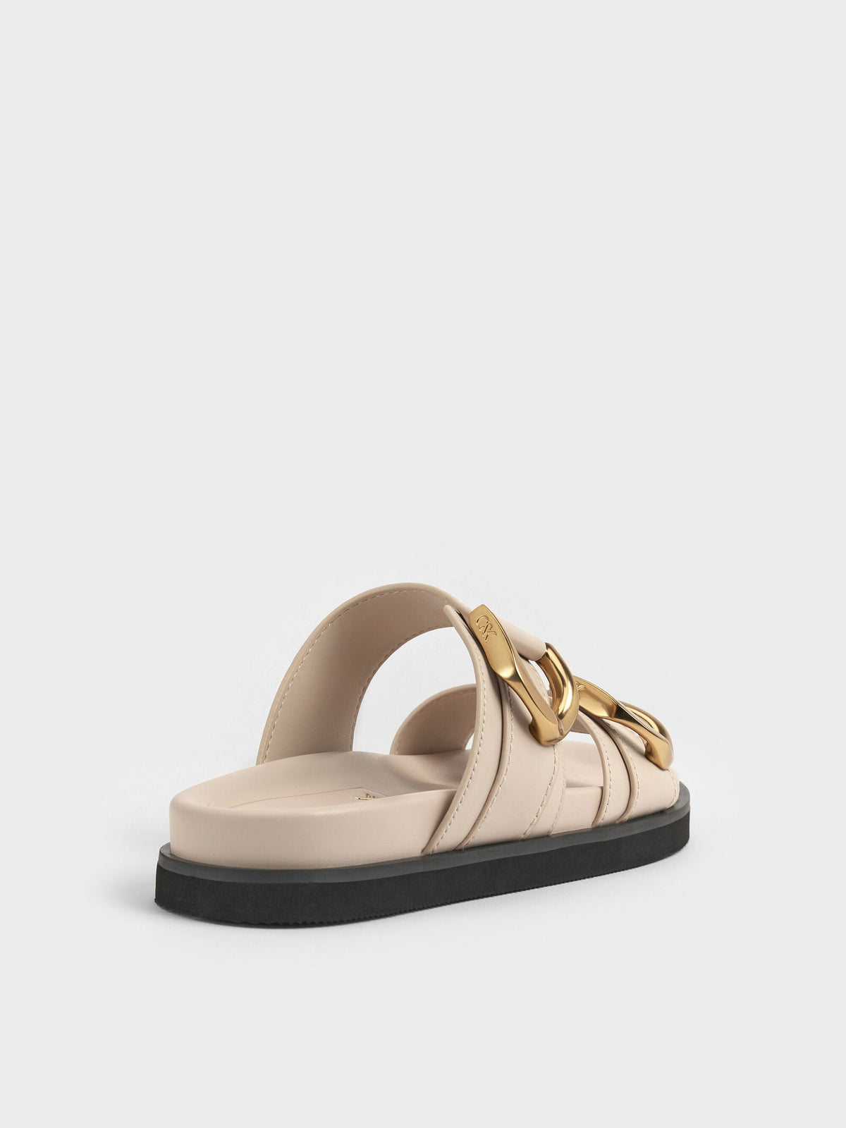 Gabine Gold-Buckle Leather Slides - Oat | CHARLES & KEITH