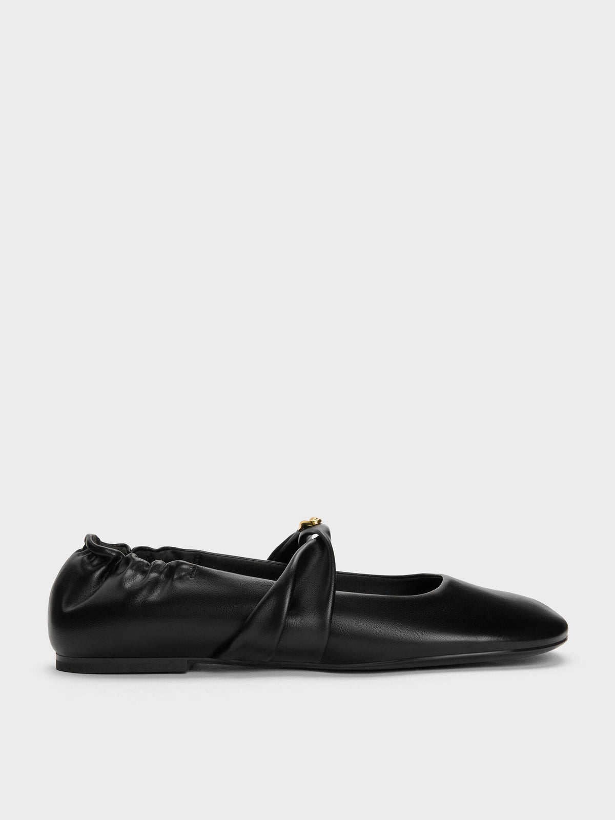 Metallic-Accent Twist-Strap Mary Jane Flats - Black | CHARLES & KEITH