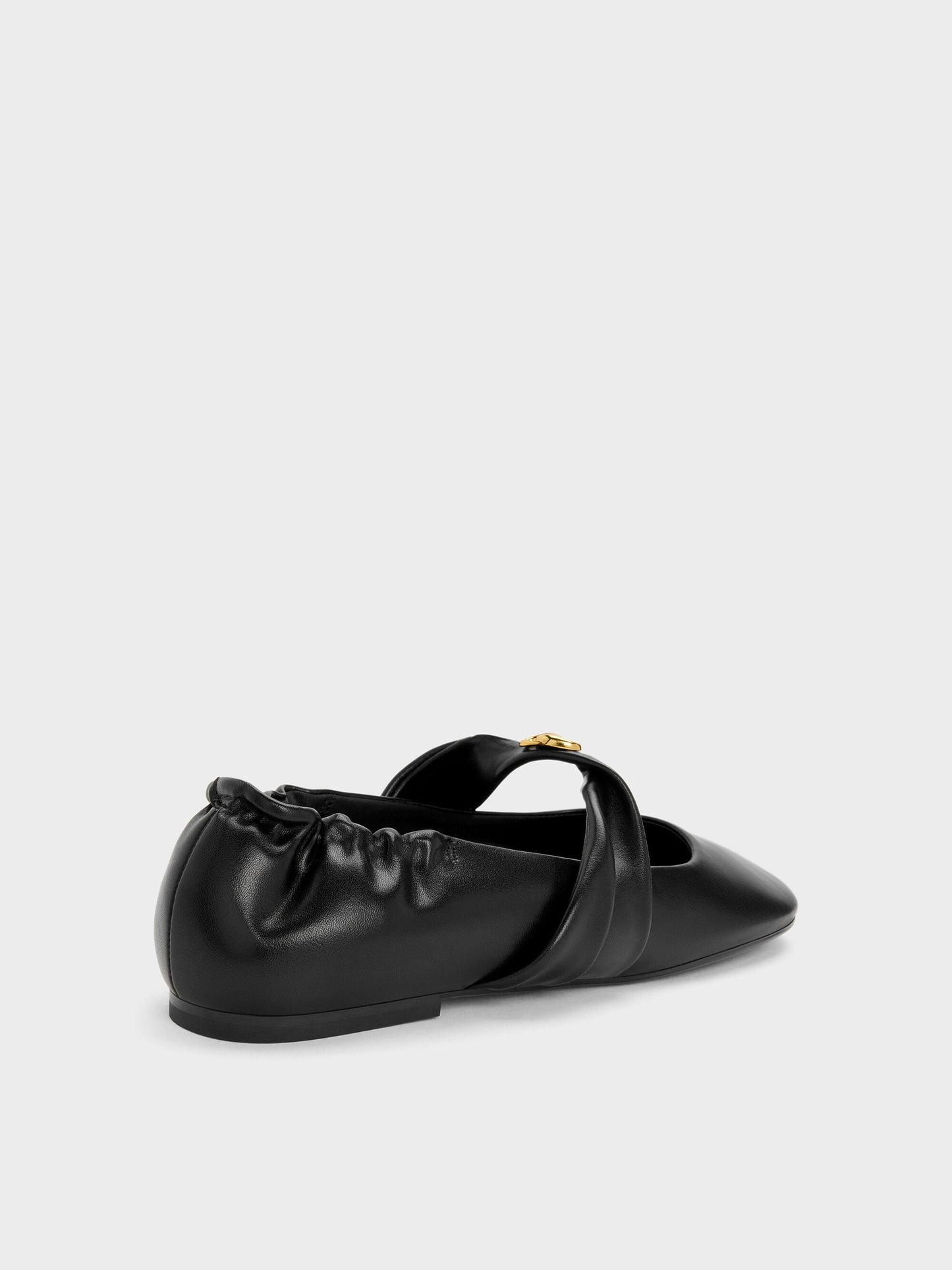 Metallic-Accent Twist-Strap Mary Jane Flats - Black | CHARLES & KEITH