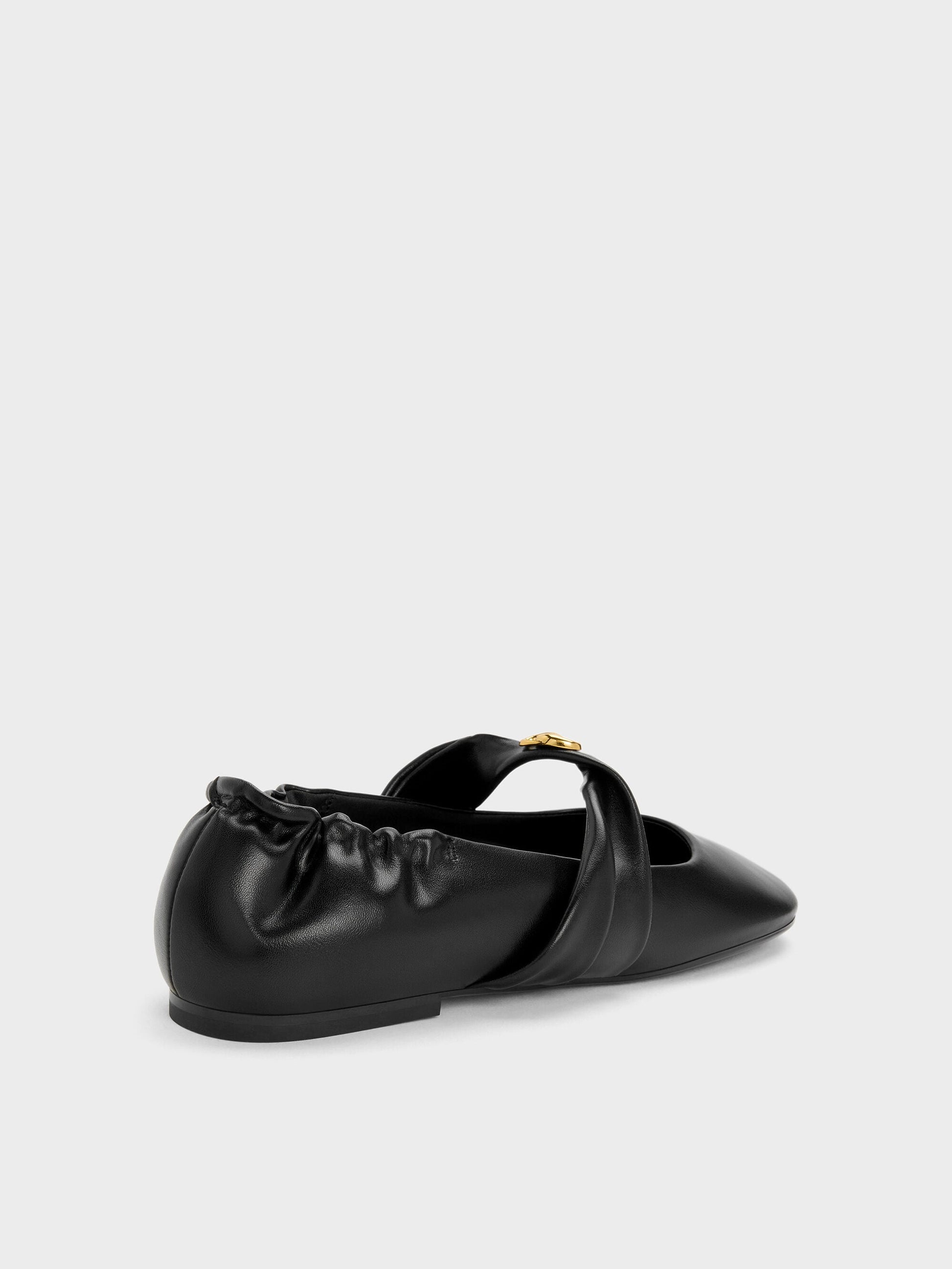 Metallic-Accent Twist-Strap Mary Jane Flats - Black | CHARLES & KEITH