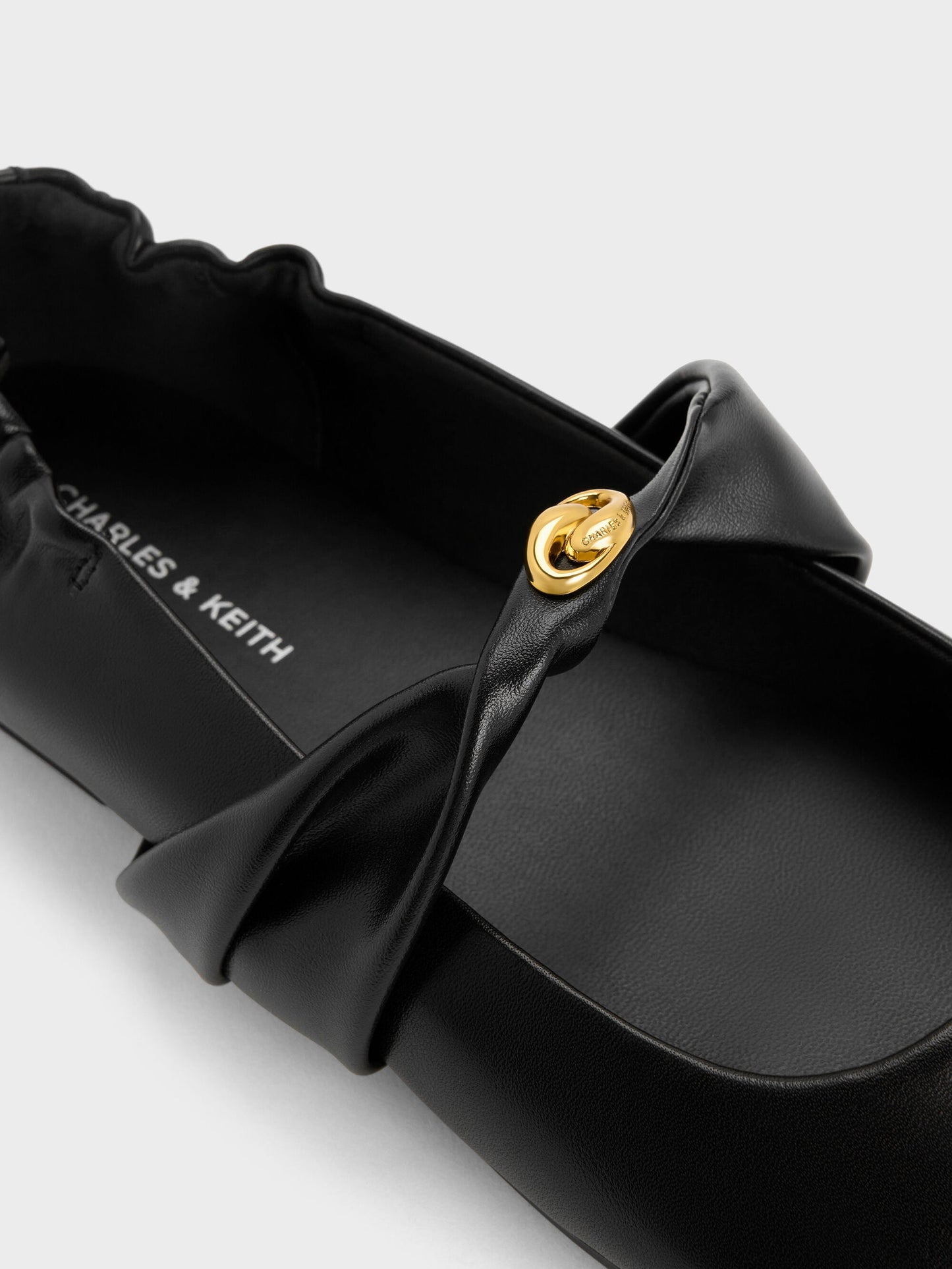 Metallic-Accent Twist-Strap Mary Jane Flats - Black | CHARLES & KEITH