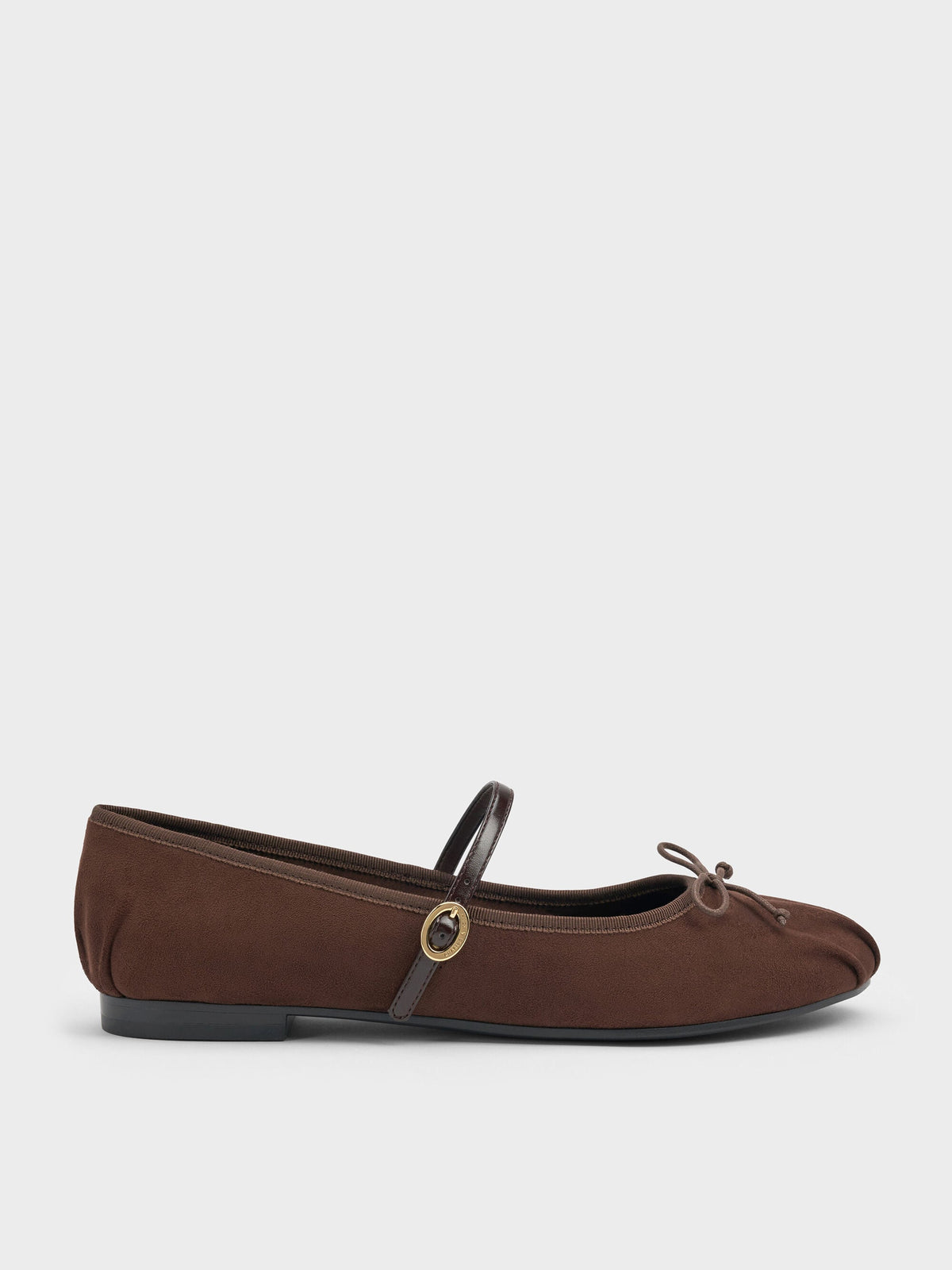 Emiko Faux Suede Bow Mary Jane Flats - Dark Brown Textured | CHARLES & KEITH