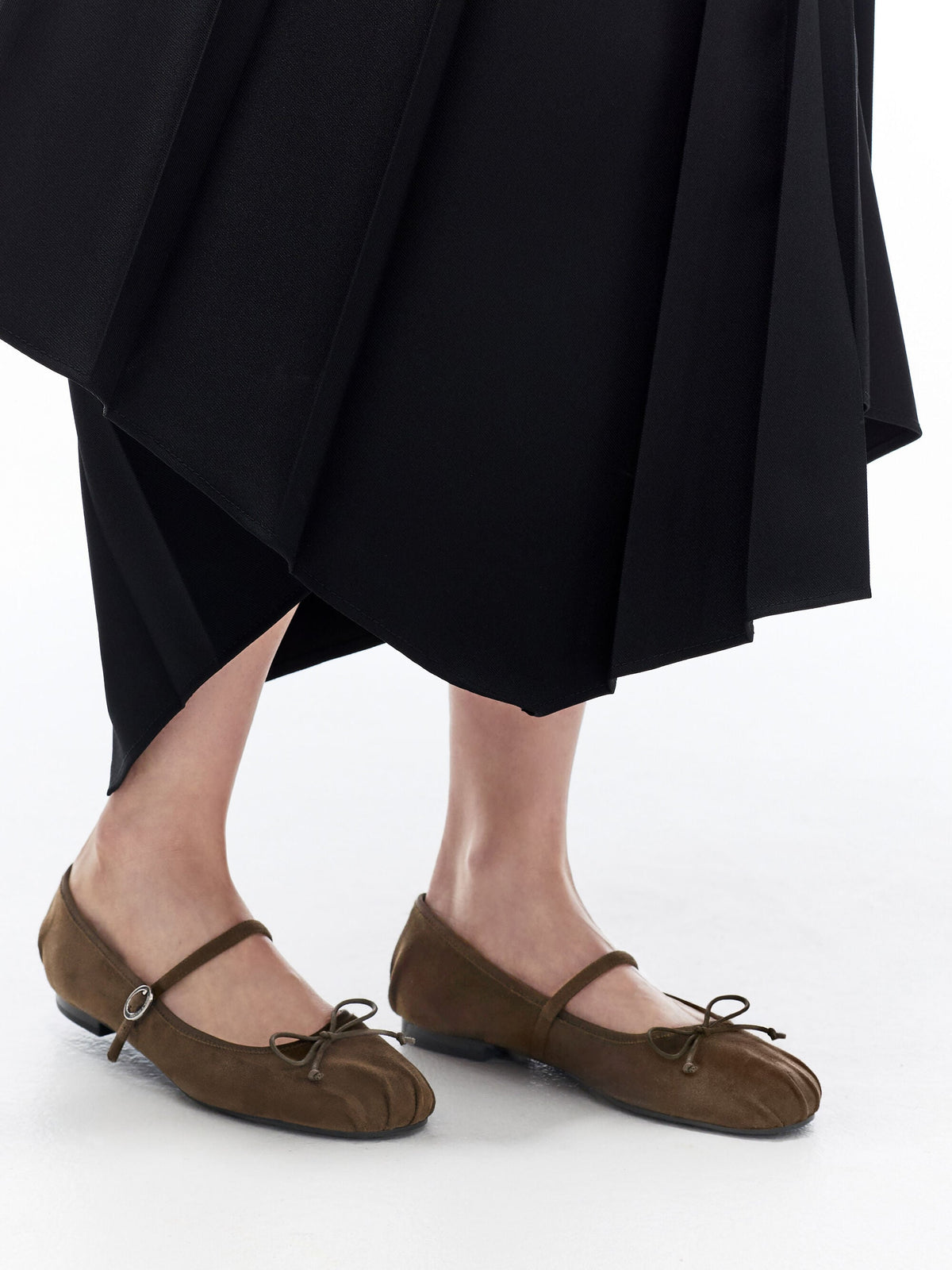 Emiko Faux Suede Bow Mary Jane Flats - Dark Brown Textured | CHARLES & KEITH