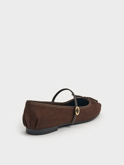 Emiko Faux Suede Bow Mary Jane Flats - Dark Brown Textured | CHARLES & KEITH