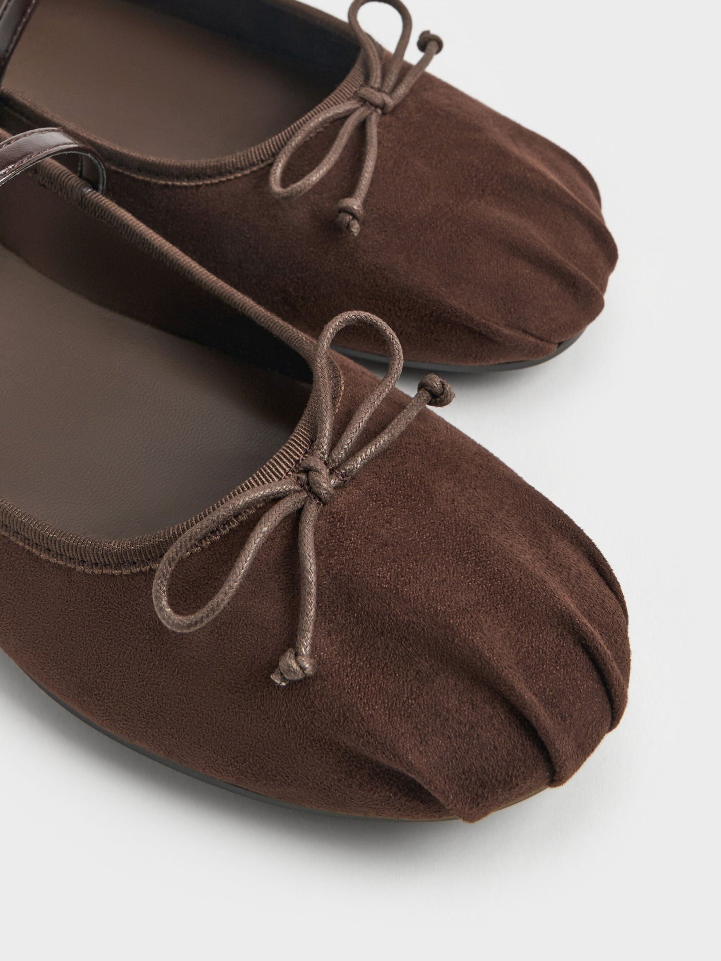 Emiko Faux Suede Bow Mary Jane Flats - Dark Brown Textured | CHARLES & KEITH