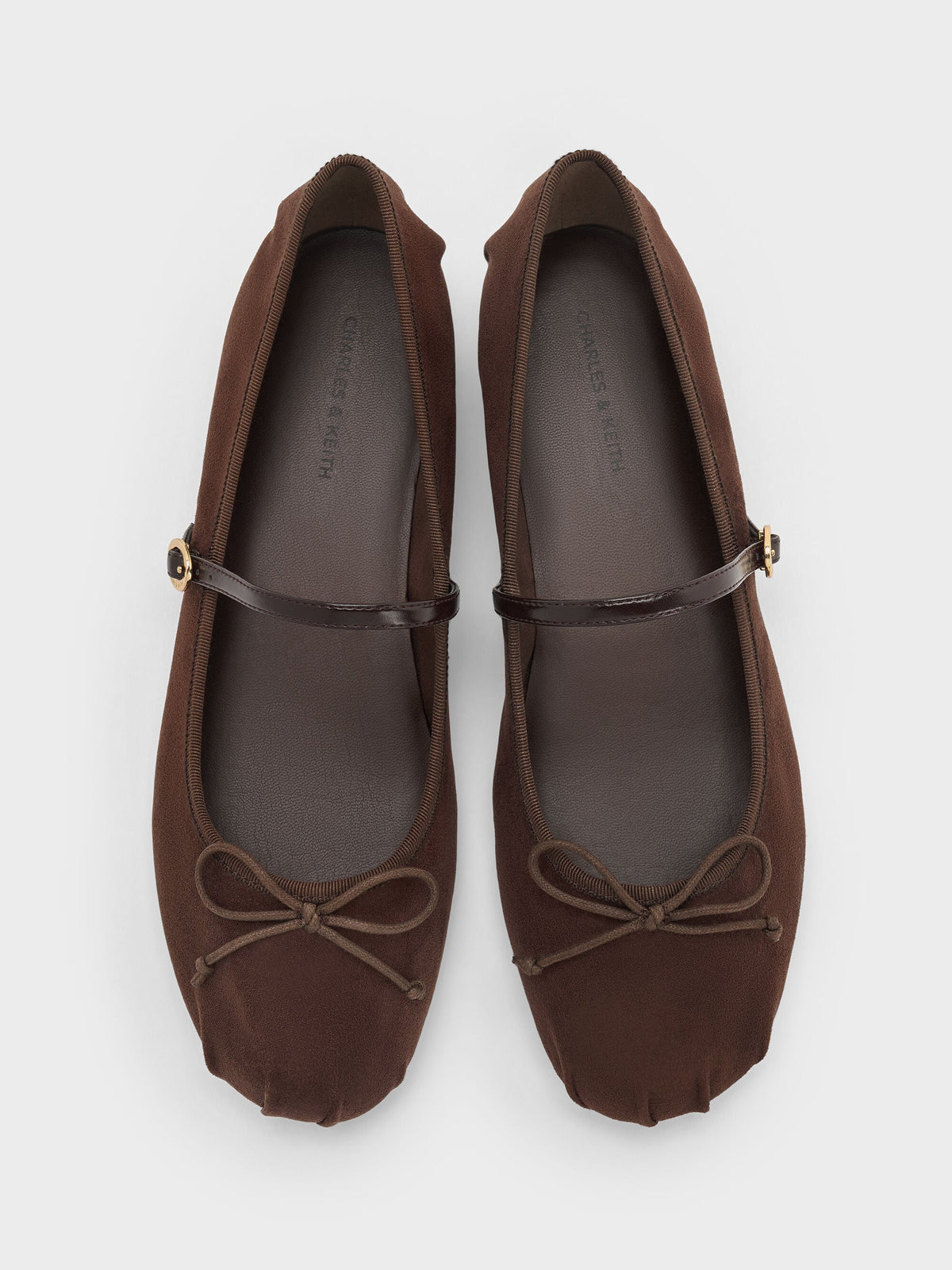 Emiko Faux Suede Bow Mary Jane Flats - Dark Brown Textured | CHARLES & KEITH