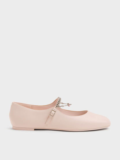 Double-Chain Charm Mary Jane Flats - Pink | CHARLES & KEITH