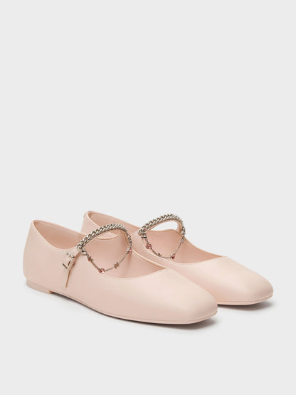 Double-Chain Charm Mary Jane Flats - Pink | CHARLES & KEITH