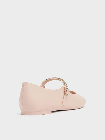Double-Chain Charm Mary Jane Flats - Pink | CHARLES & KEITH