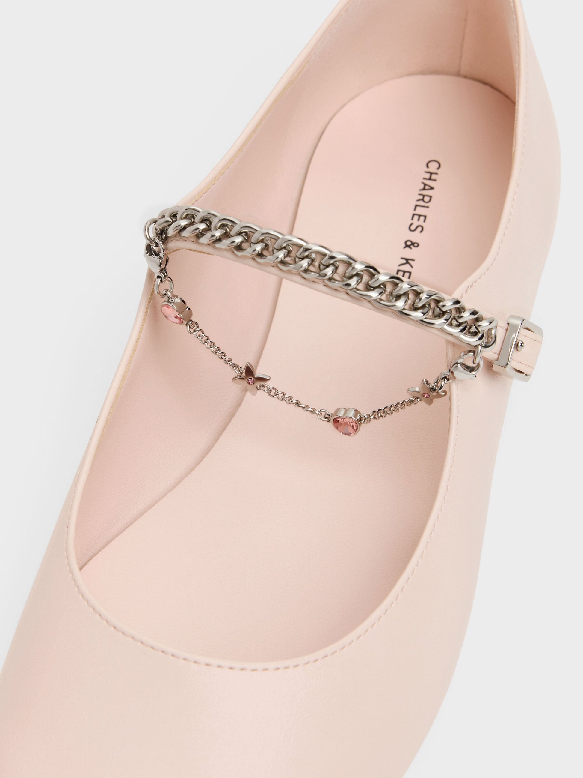 Double-Chain Charm Mary Jane Flats - Pink | CHARLES & KEITH