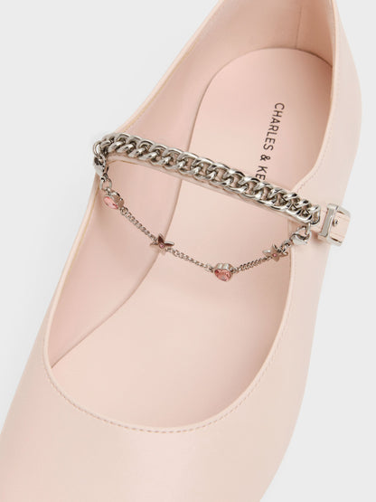 Double-Chain Charm Mary Jane Flats - Pink | CHARLES & KEITH
