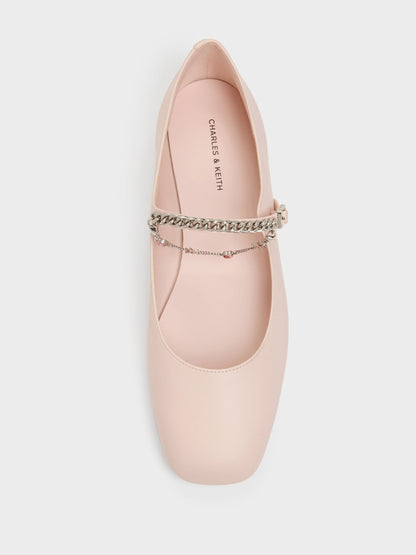 Double-Chain Charm Mary Jane Flats - Pink | CHARLES & KEITH