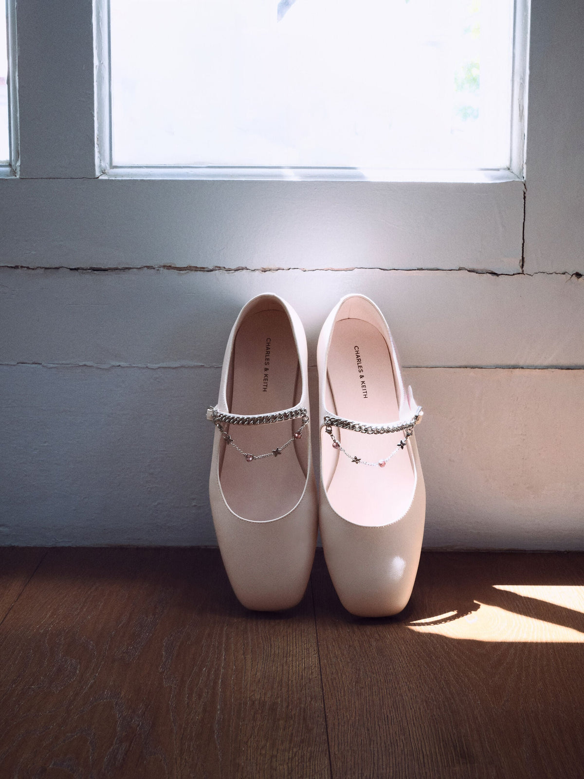 Double-Chain Charm Mary Jane Flats - Pink | CHARLES & KEITH