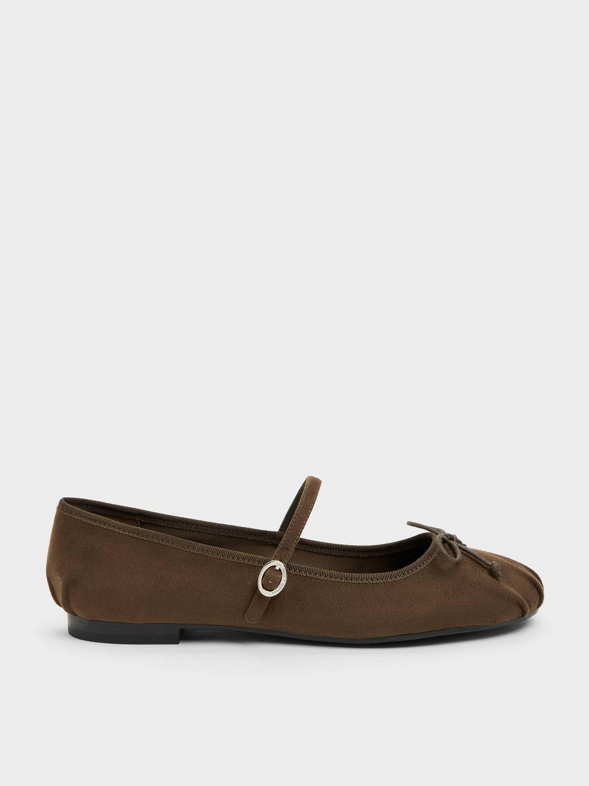 Emiko Faux Suede Bow Mary Jane Flats - Chocolate Textured | CHARLES & KEITH