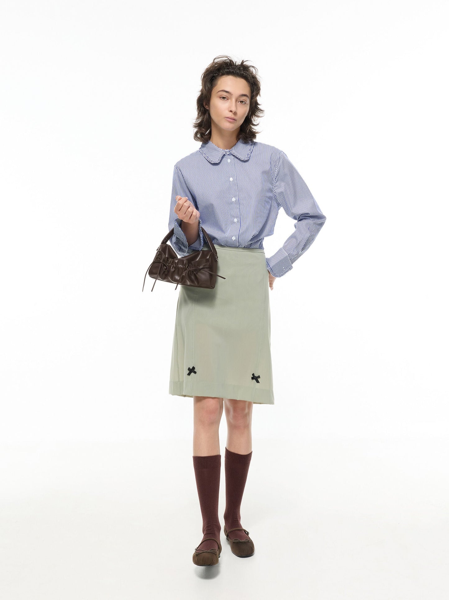 Emiko Faux Suede Bow Mary Jane Flats - Chocolate Textured | CHARLES & KEITH