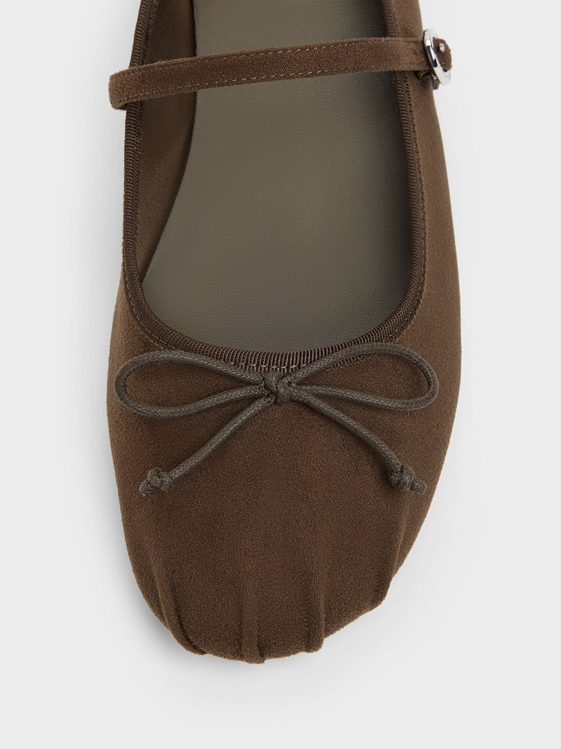 Emiko Faux Suede Bow Mary Jane Flats - Chocolate Textured | CHARLES & KEITH