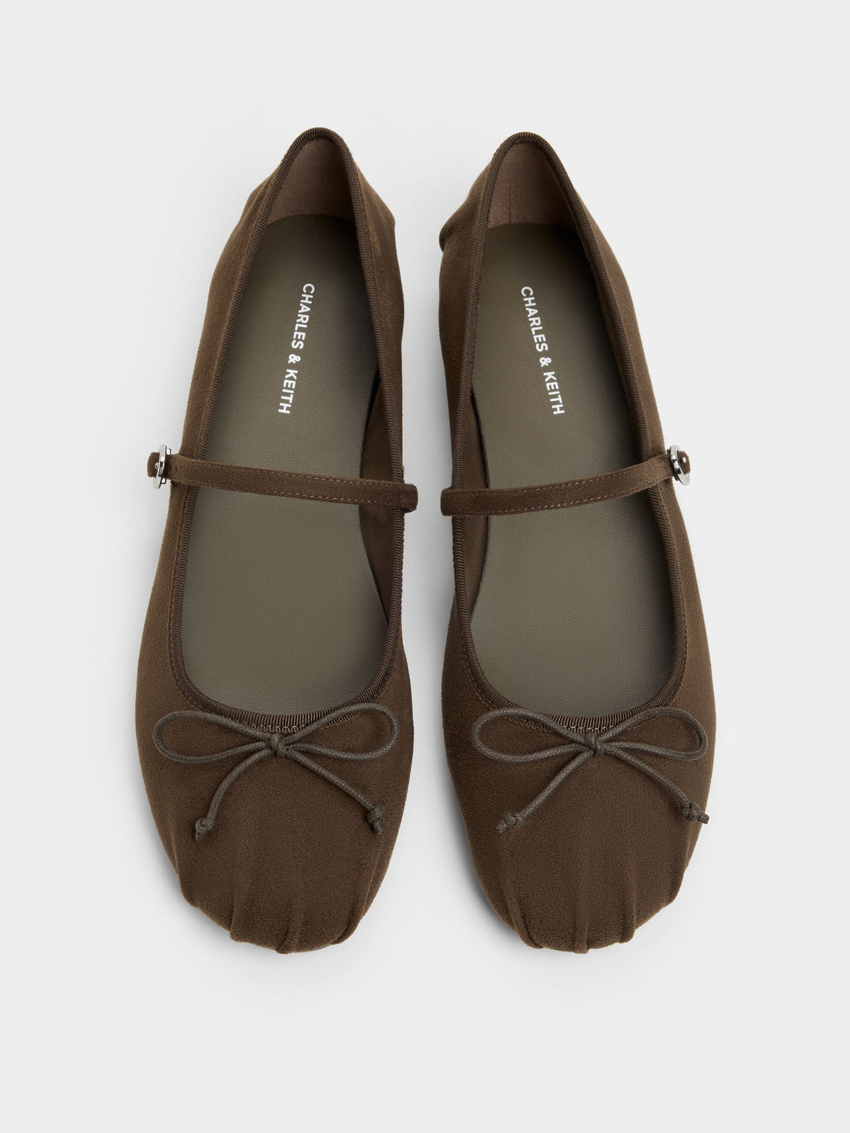 Emiko Faux Suede Bow Mary Jane Flats - Chocolate Textured | CHARLES & KEITH