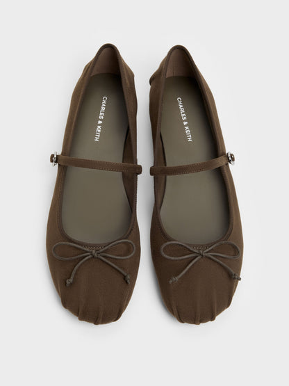 Emiko Faux Suede Bow Mary Jane Flats - Chocolate Textured | CHARLES & KEITH