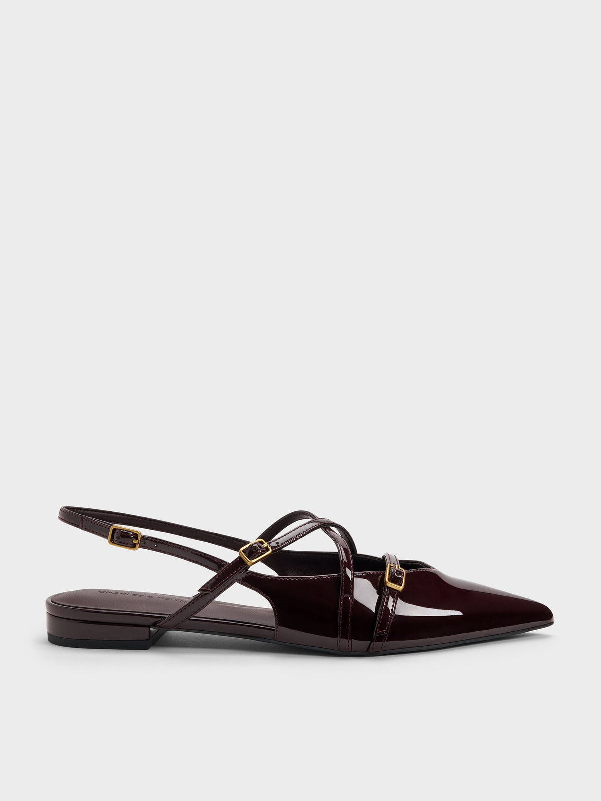 Maybelle Patent Strappy Slingback Flats - Burgundy | CHARLES & KEITH