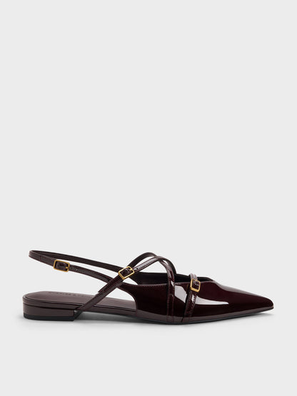 Maybelle Patent Strappy Slingback Flats - Burgundy | CHARLES & KEITH