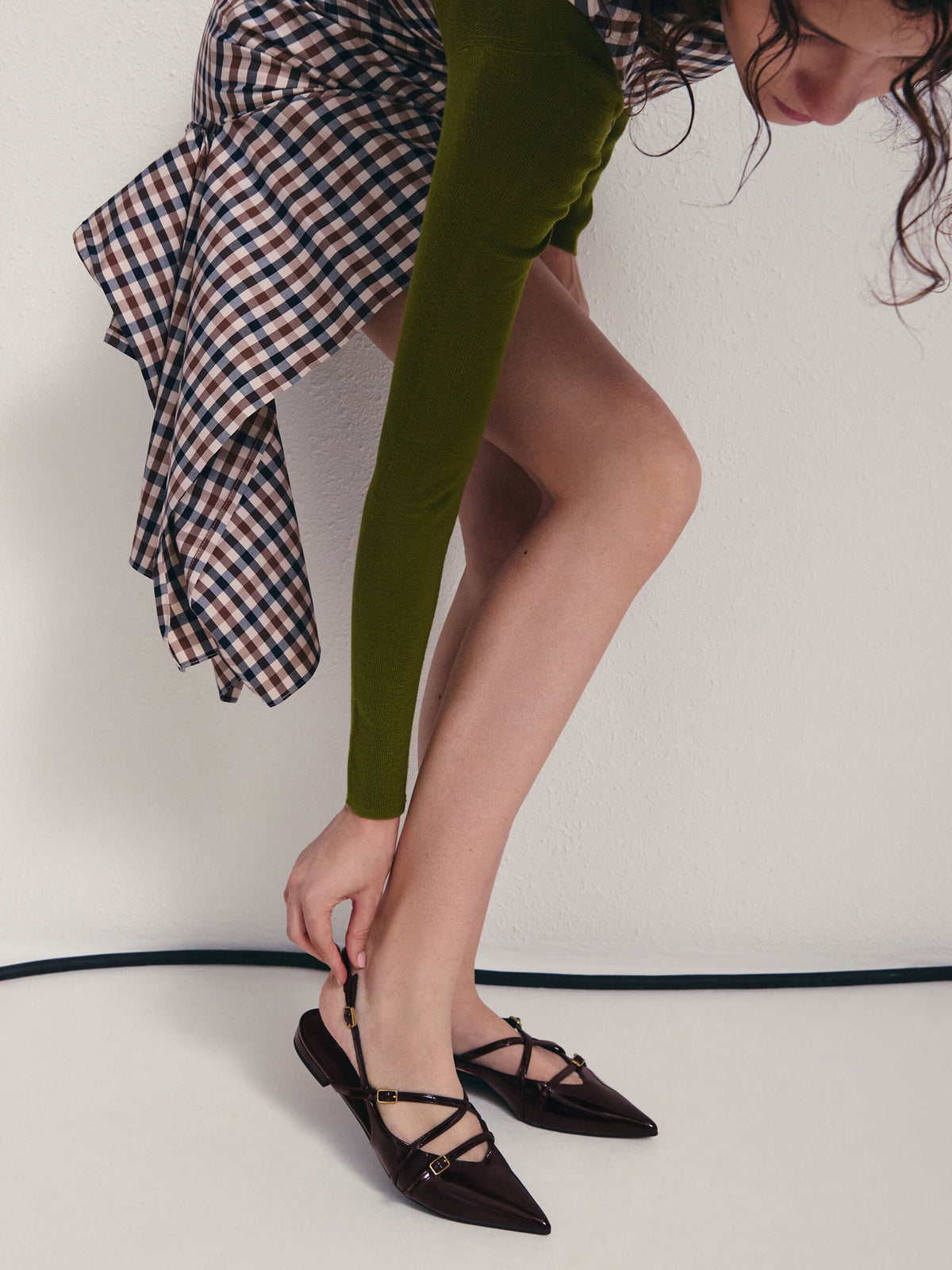 Maybelle Patent Strappy Slingback Flats - Burgundy | CHARLES & KEITH