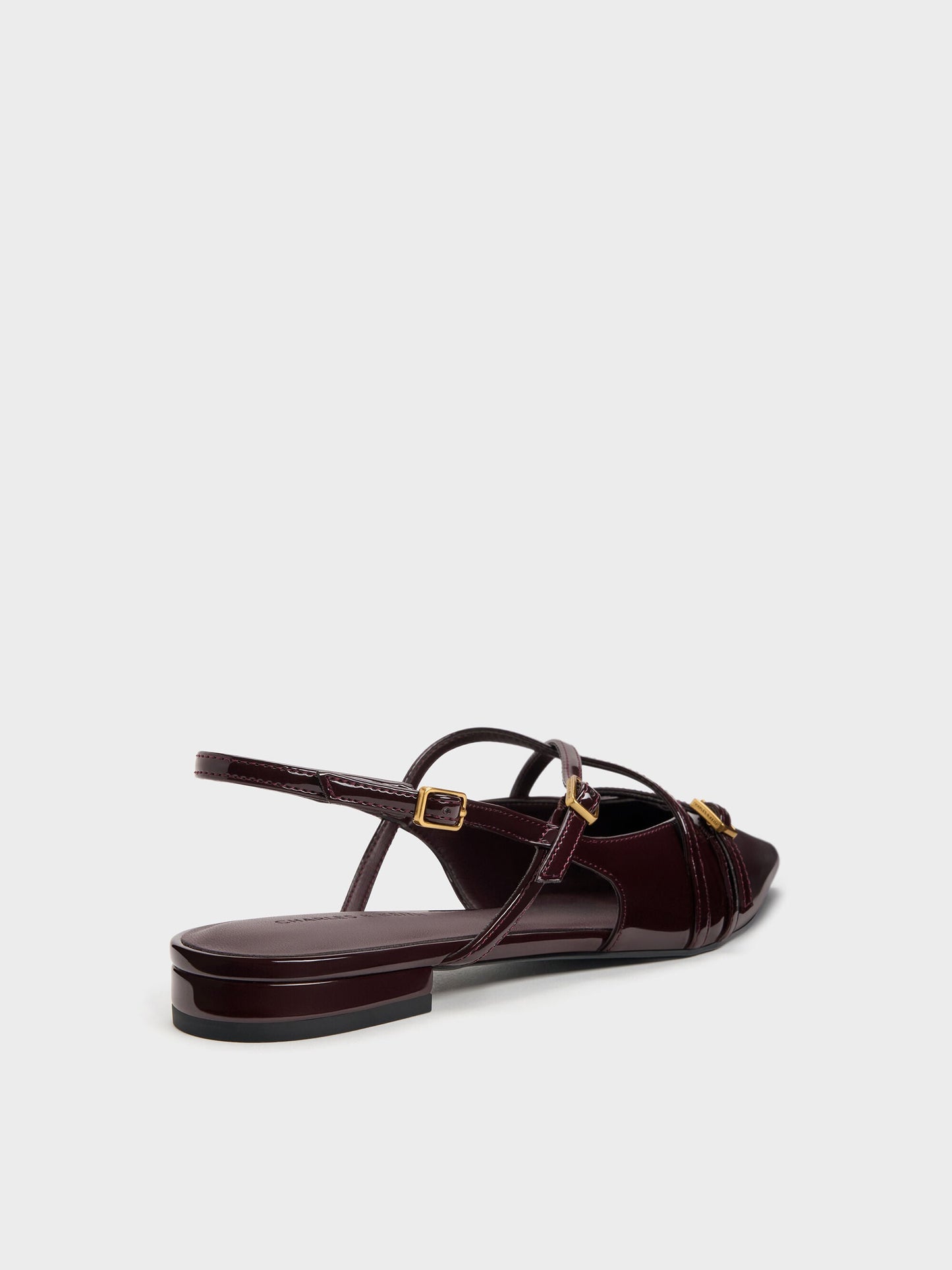 Maybelle Patent Strappy Slingback Flats - Burgundy | CHARLES & KEITH