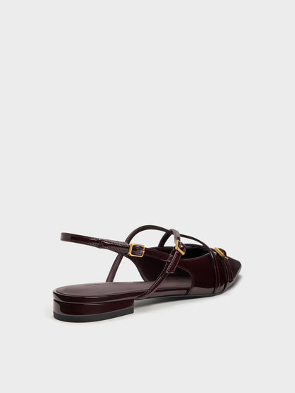 Maybelle Patent Strappy Slingback Flats - Burgundy | CHARLES & KEITH