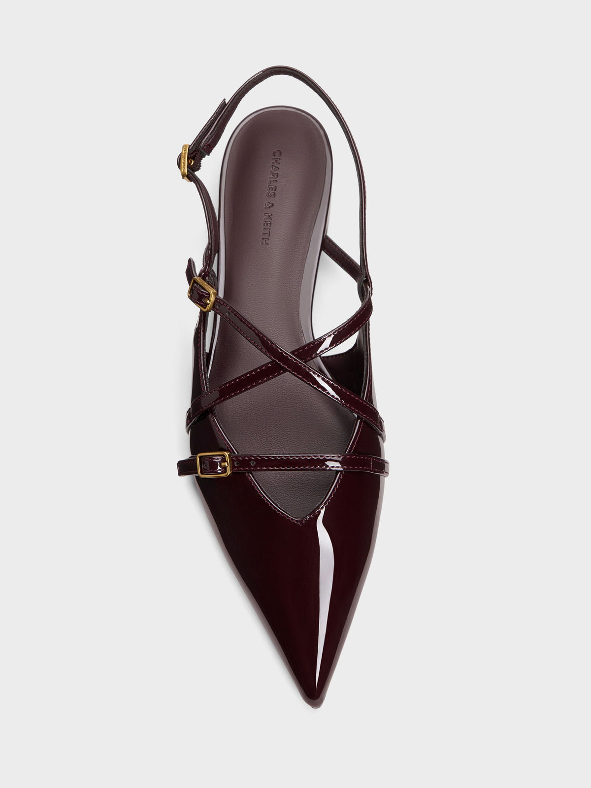 Maybelle Patent Strappy Slingback Flats - Burgundy | CHARLES & KEITH