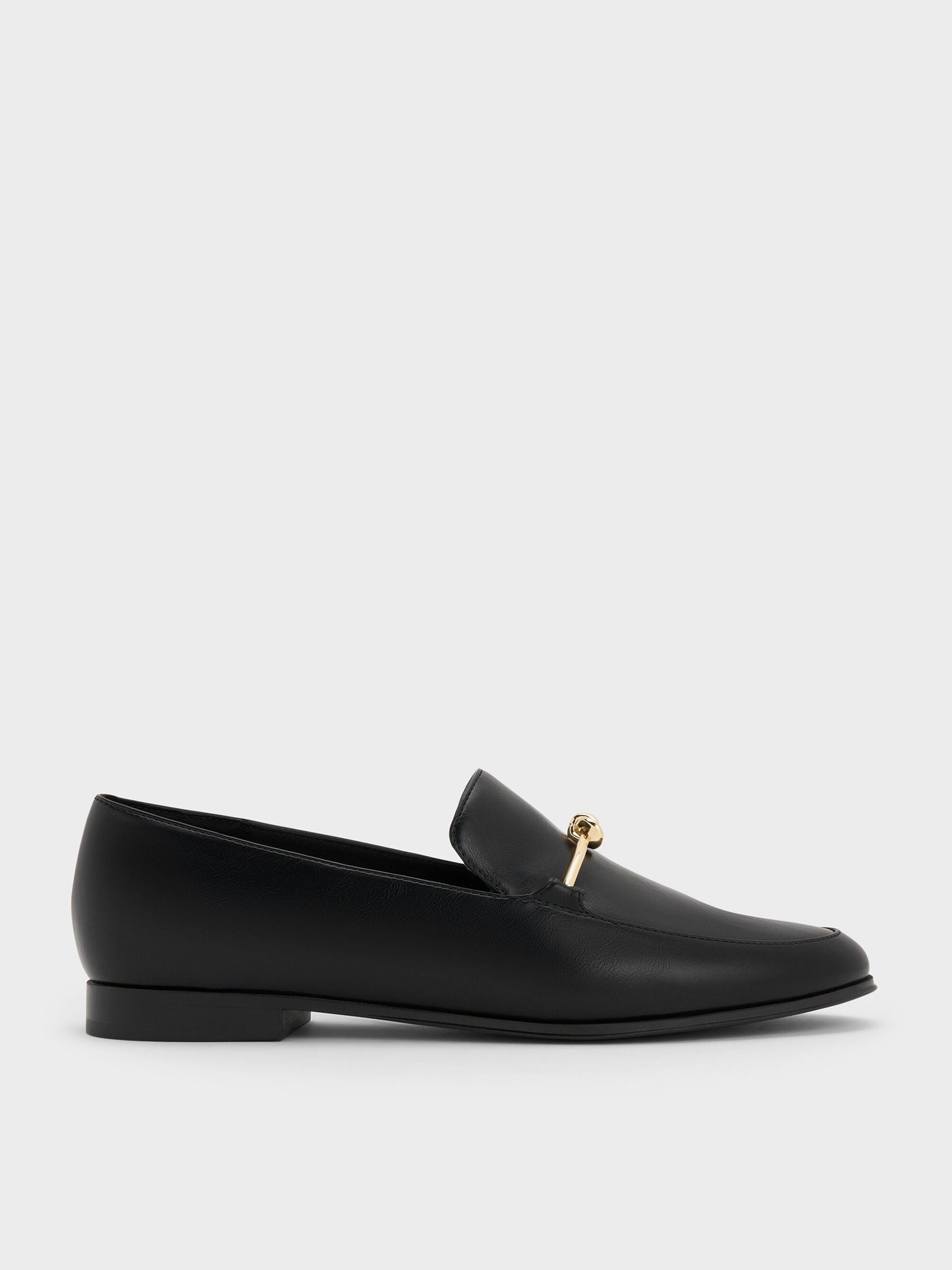 Metallic Knot-Bar Loafers - Black | CHARLES & KEITH
