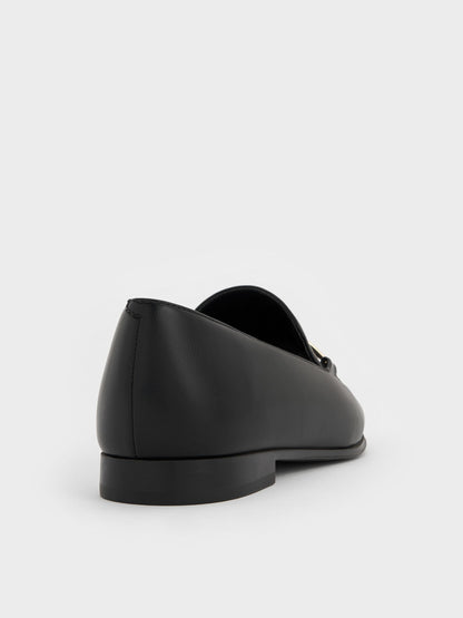 Metallic Knot-Bar Loafers - Black | CHARLES & KEITH
