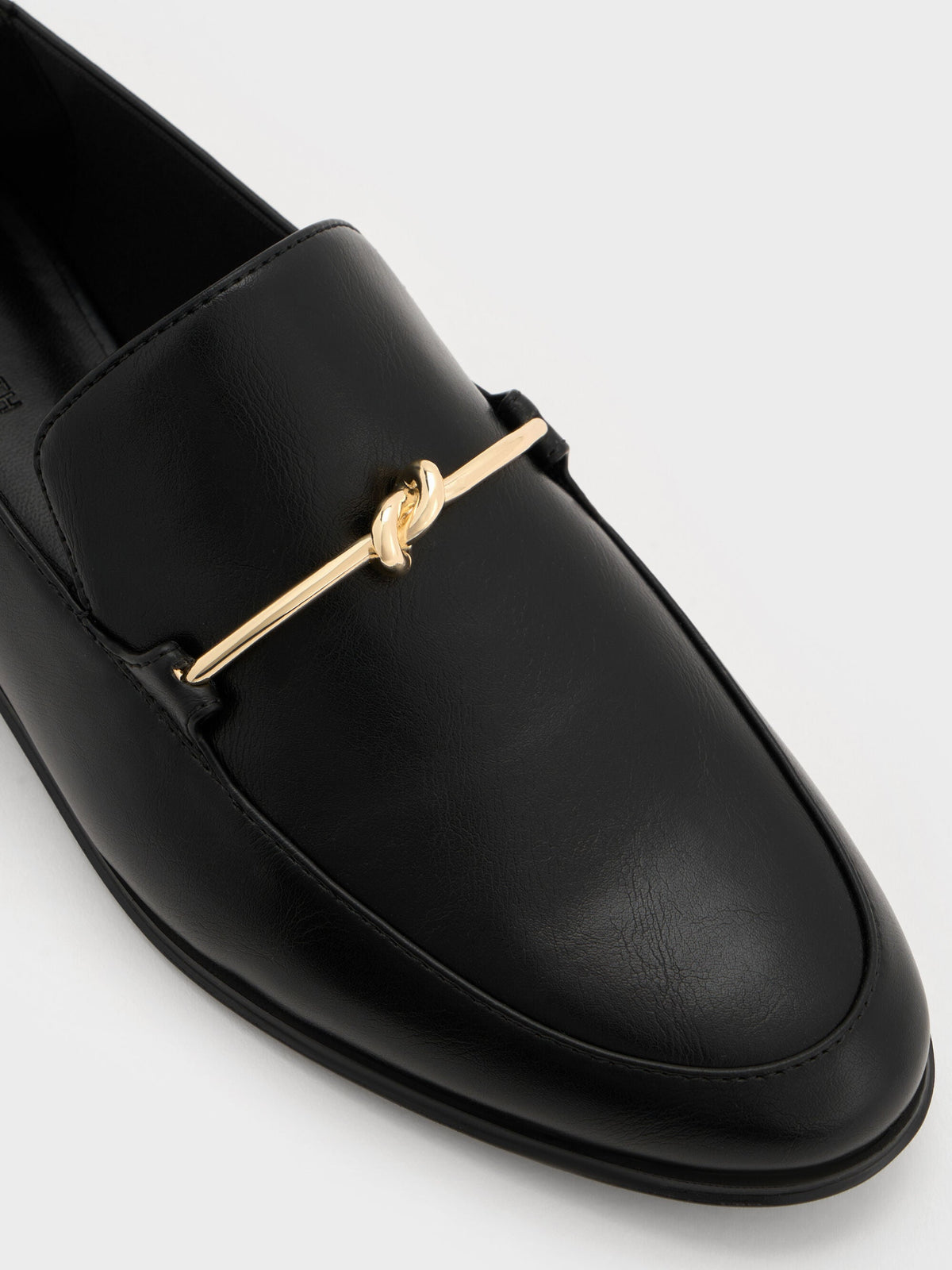 Metallic Knot-Bar Loafers - Black | CHARLES & KEITH