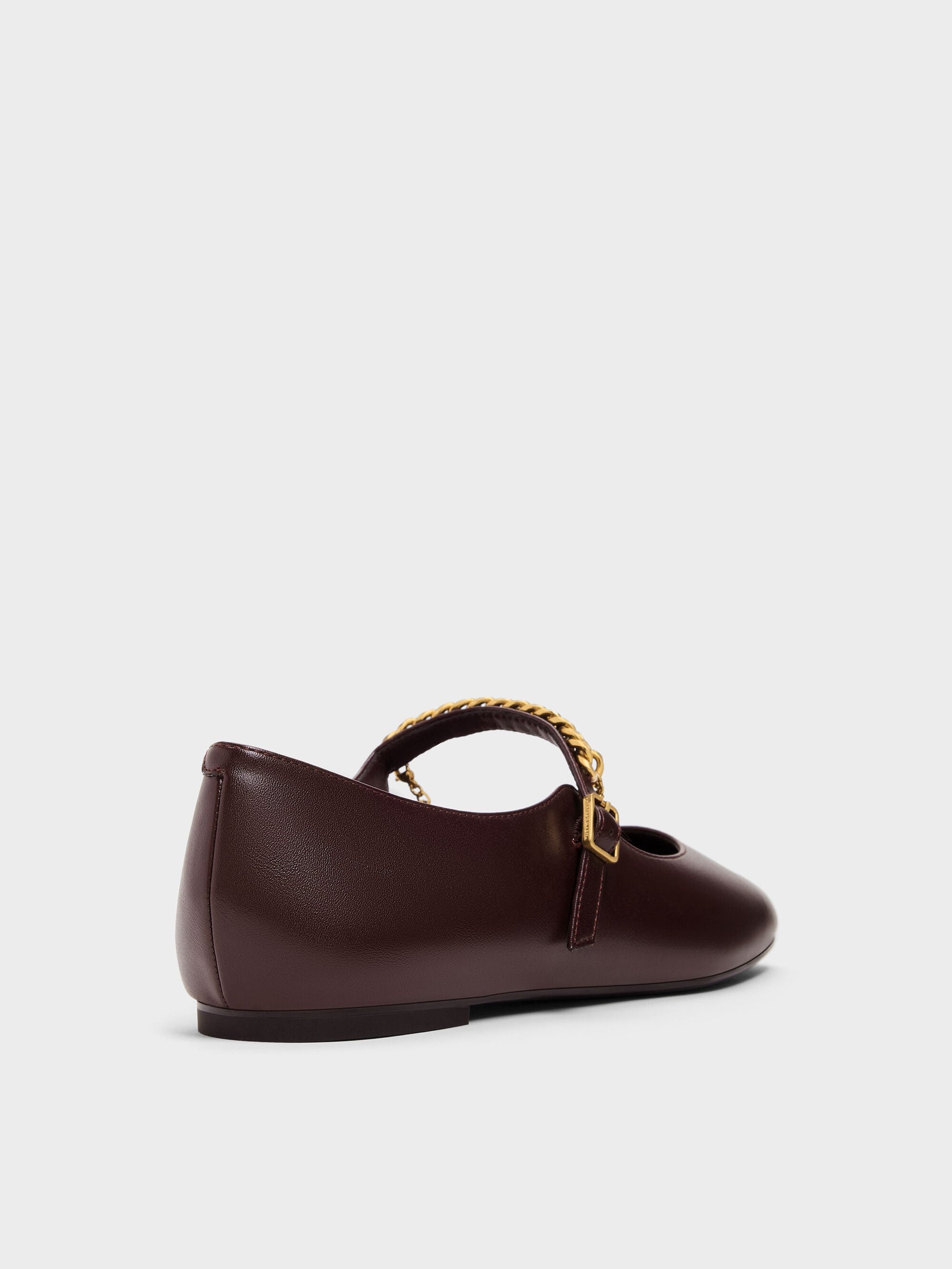 Double-Chain Charm Mary Jane Flats - Burgundy | CHARLES & KEITH