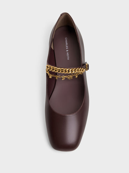 Double-Chain Charm Mary Jane Flats - Burgundy | CHARLES & KEITH